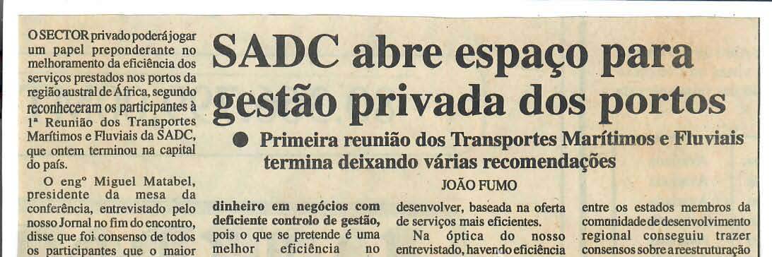 SADC abre espaço para gestão privada dos portos – 11 de Abril de 1997