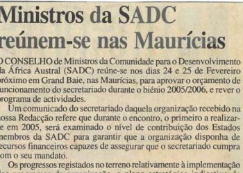 Ministros da SADC reúnem-se nas Maurícias – 31 de Janeiro de 2005