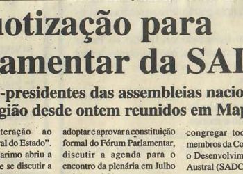 Proposta quotização para Fórum Parlamentar da SADC – 05 de Abril de 1997