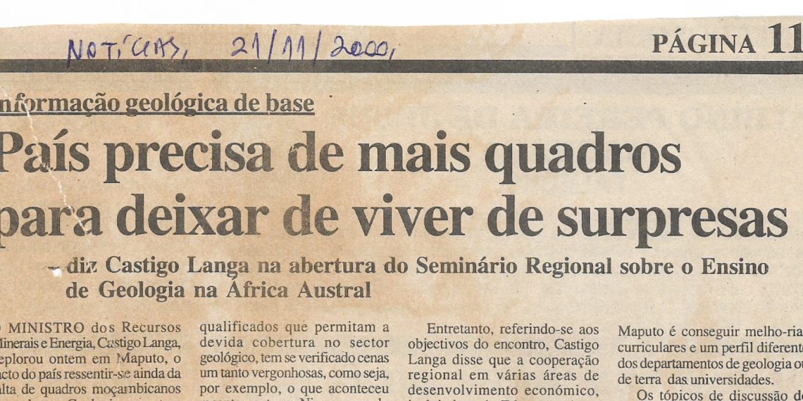 Informação geológica de base – País precisa de mais quadros para deixar de viver de surpresas – 21 de Novembro de 2000