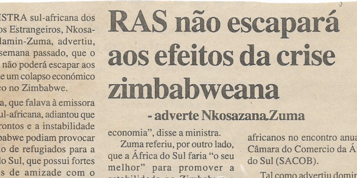RAS não escapará aos efeitos da crise zimbabweana – 31 de Outubro de 2000
