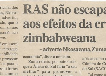 RAS não escapará aos efeitos da crise zimbabweana – 31 de Outubro de 2000