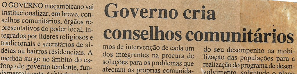 Governo cria conselhos comunitários – 28 de Outubro de 2000