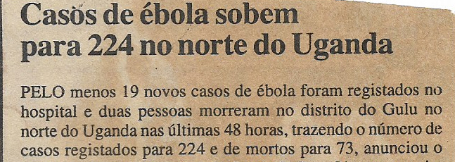 Casos de ébola sobem para 224 no norte do Uganda – 01 de Novembro de 2000
