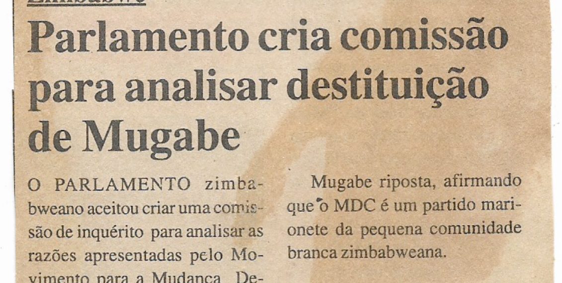 Zimbabwe – Parlamento cria comissão para analisar destituição de Mugabe – 28 de Outubro de 2000