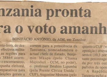 Tanzania pronta para o voto amanhã – 28 de Outubro de 2000