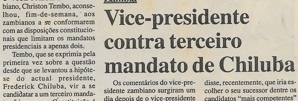 Zâmbia – Vice-presidente contra terceiro mandato de Chiluba – 06 de Março de 2001