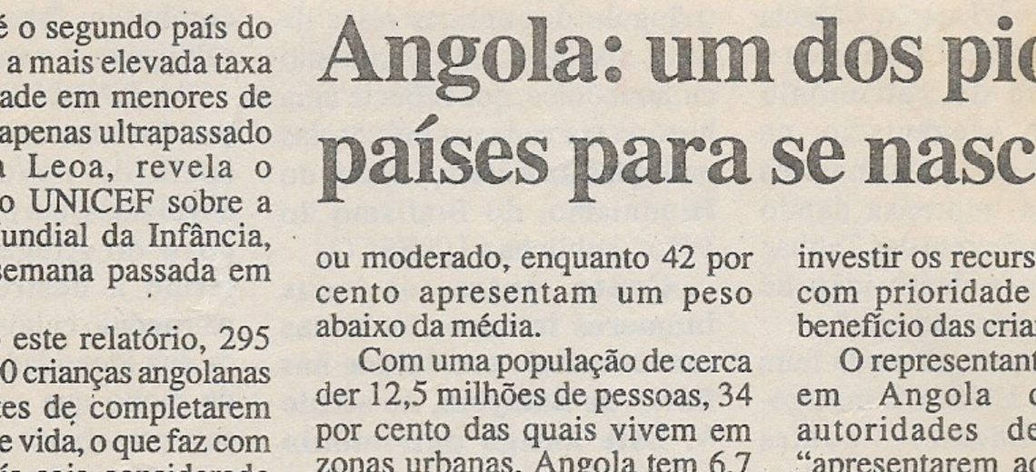 Angola: um dos piores países para se nascer – 05 de Março de 2001
