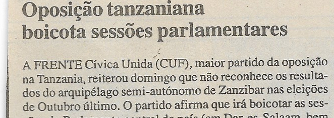 Oposição tanzaniana boicota sessões parlamentares – 06 de Março de 2001