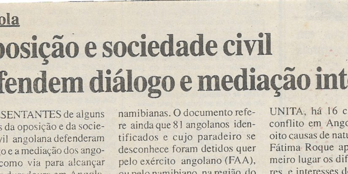 Angola – Oposição e sociedade civil defendem diálogo e mediação interna – 22 de Maio de 2000