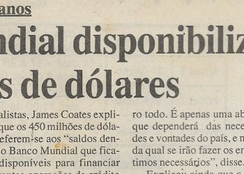 Para os próximos três anos – Banco Mundial disponibiliza 450 milhões de dólares – 30 de Maio de 2000