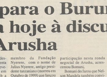 Paz para o Burundi volta hoje à discussão em Arusha – 27 de Março de 2000