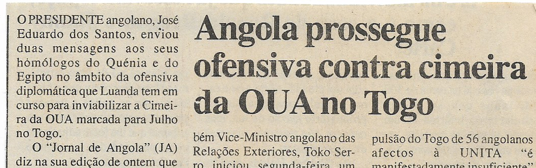 Angola prossegue ofensiva contra cimeira da OUA no Togo – 24 de Maio de 2000