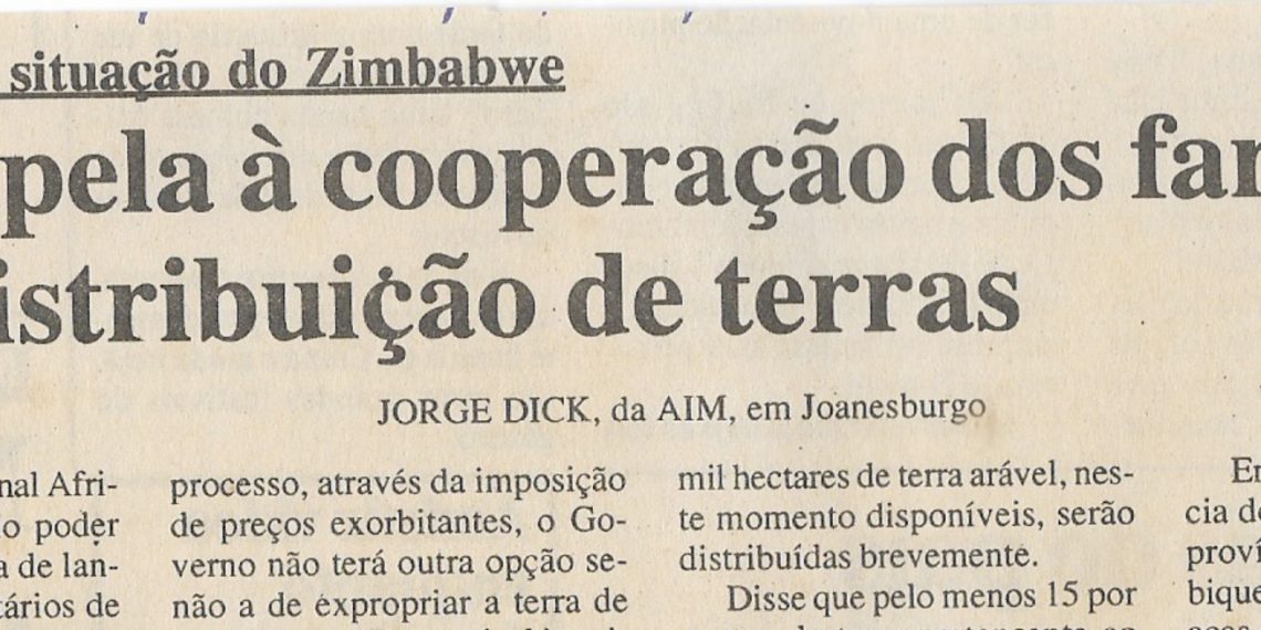 Para prevenir situação do Zimbabwe: ANC apela à cooperação dos farmeiros na redistribuição de terras – 13 de Maio de 2000