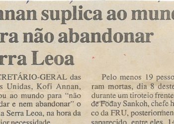 Annan suplica ao mundo para não abandonar Serra Leoa – 13 de Maio de 2000