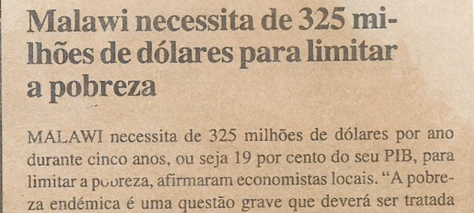 Malawi necessita de 325 milhões de dólares para limitar a pobreza – 4 de Dezembro de 2000
