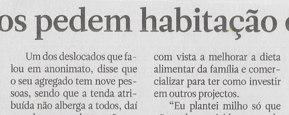 Deslocados pedem habitação condigna – 28 de Setembro de 2022