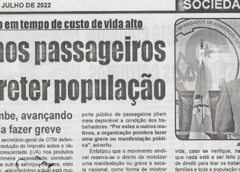 Prometido pelo Governo em tempo de custo de vida alto: Subsídio aos passageiros é para entreter população – 09 de Julho de 2022