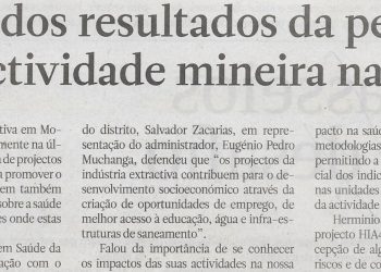 Divulgados resultados da pesquisa sobre actividade mineira na saúde – 24 de Junho de 2022