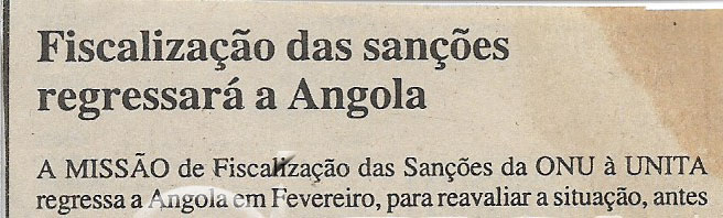 Fiscalização das sanções regressará a Angola – 21 de Janeiro de 2002