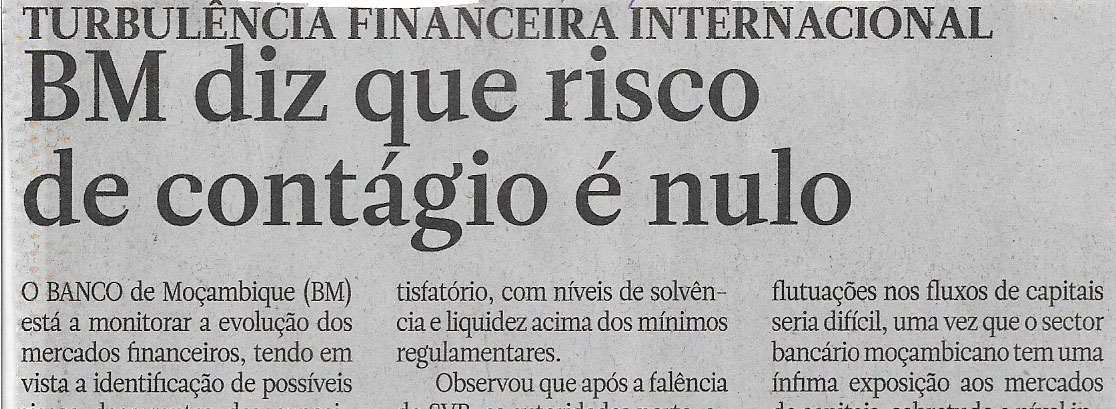 Turbulência financeira internacional: BM diz que risco de contágio é nulo – 10 de Abril de 2023