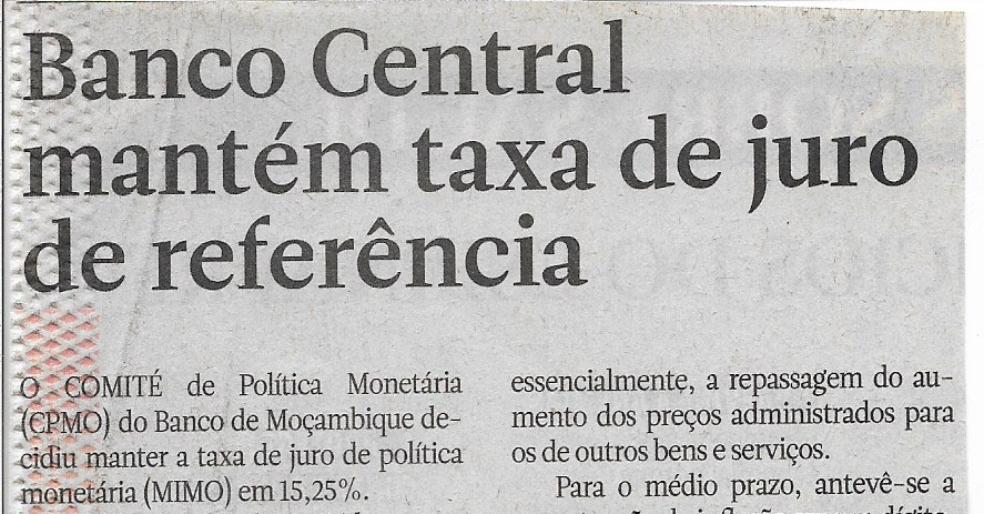 Banco Central mantém taxa de juro de referência – 22 de Julho de 2022