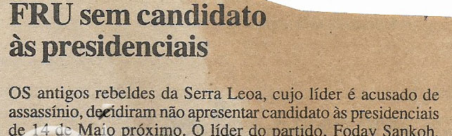 FRU sem candidato às presidenciais – 05 de Abril 2002