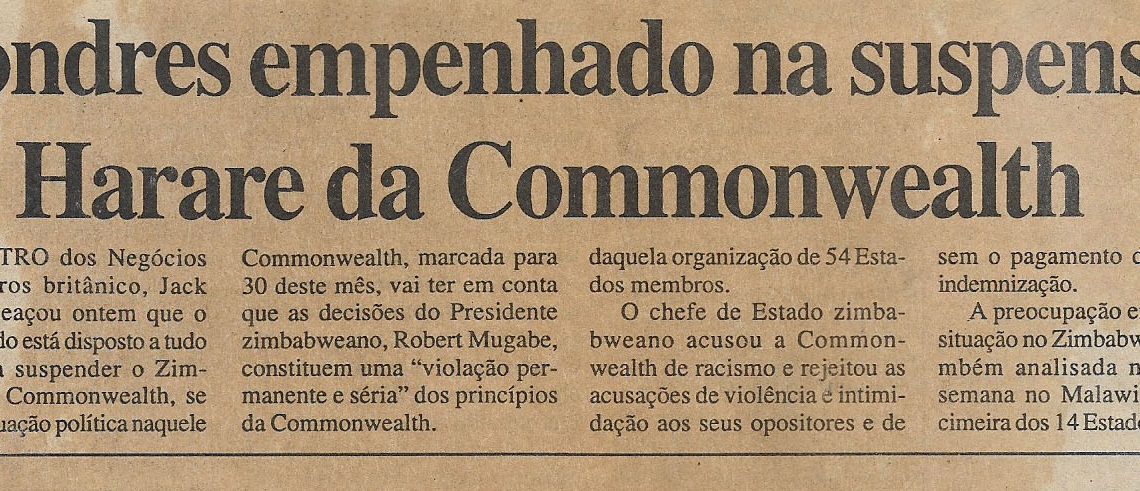 Londres empenhado na suspensão de Harare da Commonwealth – 10 de Janeiro de 2002