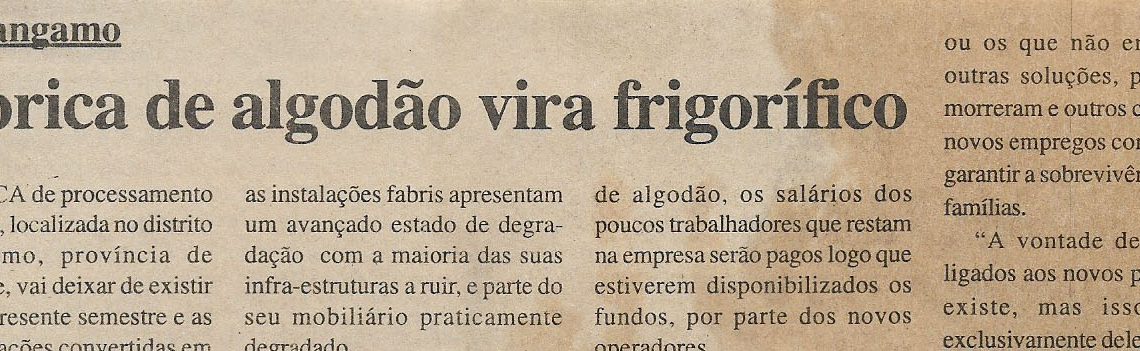 Em Jangamo: Fábrica de algodão vira frigorífico – 02 de Abril de 2002