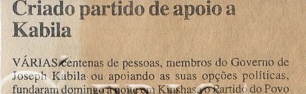 Criado partido de apoio a Kabila – 02 de Abril de 2002