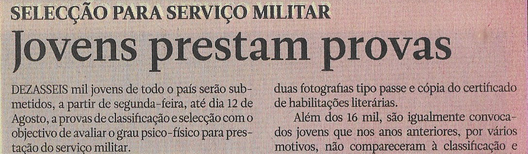 Selecção para serviço Militar: Jovens prestam provas – 25 de Junho de 2022