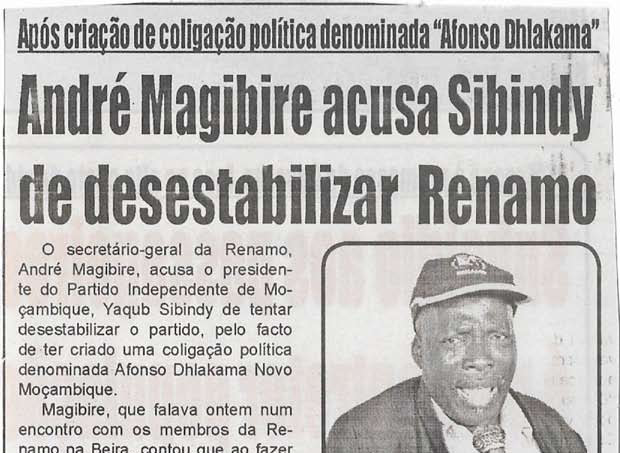 Após criação de coligação política denominada “Afonso Dhlakama”: André Magibire acusa Sibindy de desestabilizar Renamo – 09 de Julho de 2022