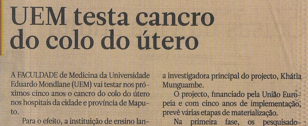 UEM testa cancro do colo do útero – 30 de Julho de 2023