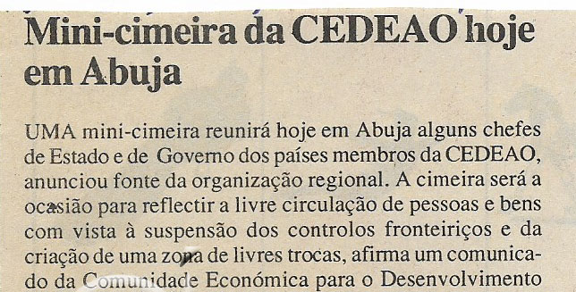Mini-cimeira da CEDEAO hoje em Abuja – 27 de Março de 2000