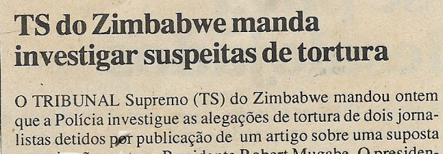 TS do Zimbabwe manda investigar suspeitas de tortura – 31 de Março de 2000