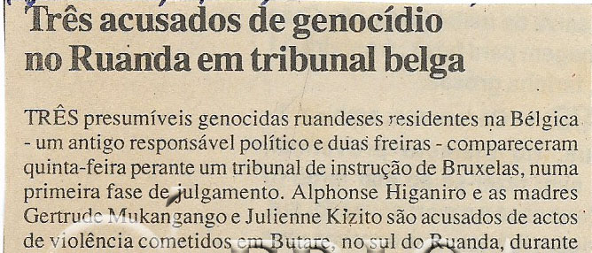 Três acusados de genocídio no Ruanda em tribunal belga – 05 de Fevereiro de 2000