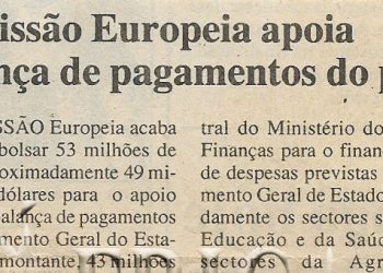 Comissão Europeia apoia balança de pagamentos do país – 17 de Maio de 2000