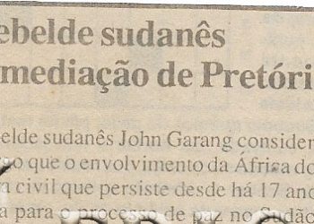 Líder rebelde sudanês solicita mediação de Pretória – 13 de Janeiro de 2000