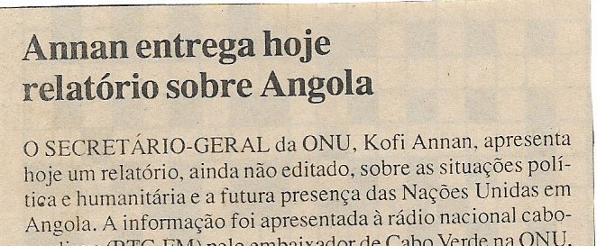 Annan entrega hoje relatório sobre Angola – 18 de Janeiro de 2000