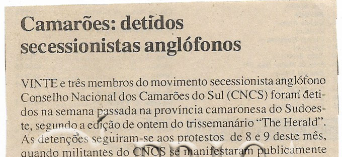 Camarões: Detidos secessionistas anglófonos – 18 de Janeiro de 2000
