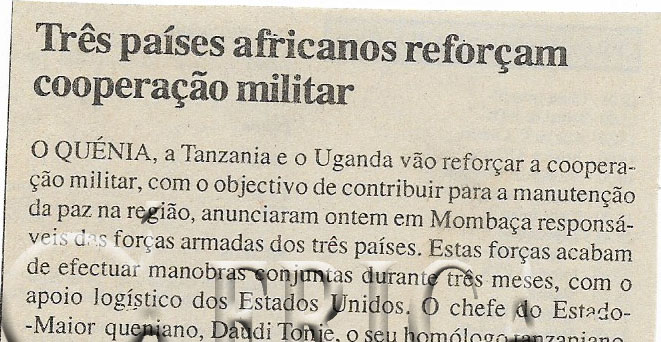 Três países africanos reforçam cooperação militar – 03 de Maio de 2000