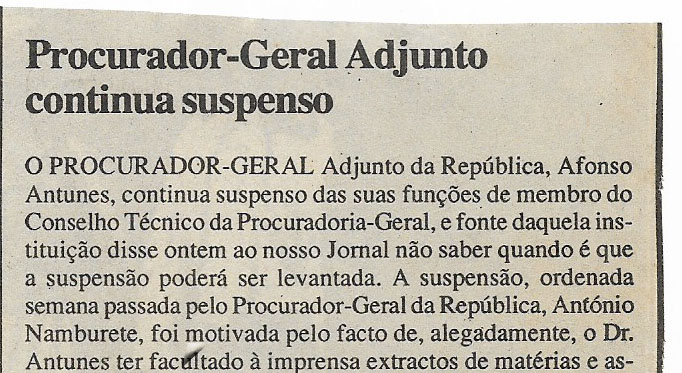 Procurador-Geral Adjunto continua suspenso – 30 de Maio de 2000