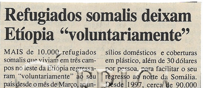 Refugiados somalis deixam Etiópia “voluntariamente” – 21 de Abril de 2000