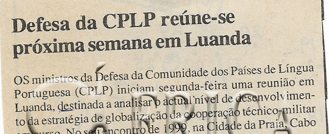 Defesa da CPLP reúne-se próxima semana em Luanda – 19 de Maio de 2000