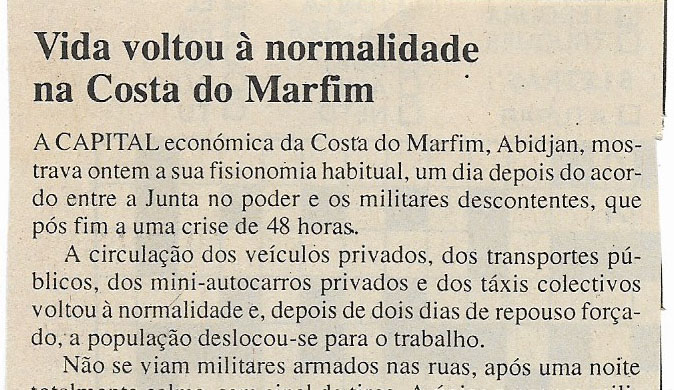 Vida voltou à normalidade na Costa do Marfim – 07 de Julho de 2000