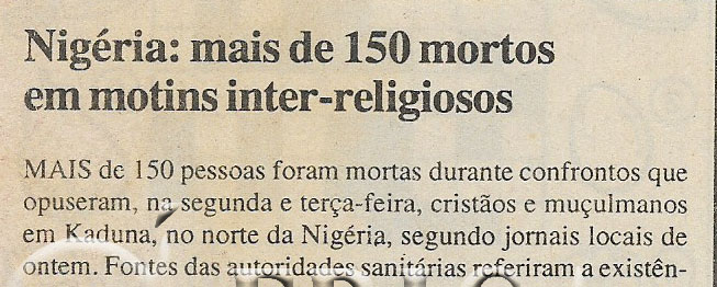 Nigéria: Mais de 150 mortos em motins inter-religiosos – 25 de Maio de 2000
