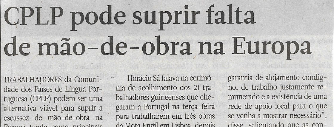 CPLP pode suprir falta de mão – de – obra na Europa – 22 de Julho de 2022