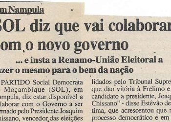 Em Nampula: SOL diz que vai colaborar com o novo governo – 12 de Janeiro de 2000