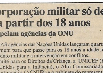 Incorporação militar só deve ser a partir dos 18 anos – 14 de Janeiro de 2000