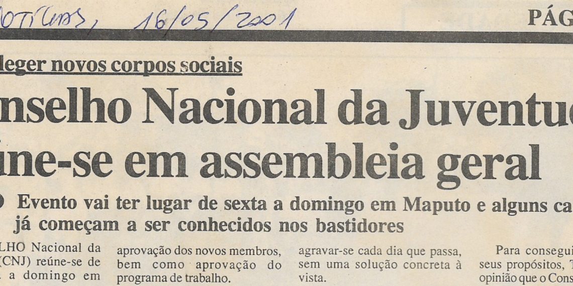Para eleger novos corpos sociais – Conselho Nacional da Juventude reúne-se em assembleia geral – 16 de Maio de 2001